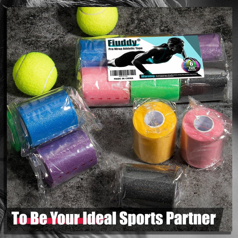Fiuddy Upgraded 6 Pack Pre Wrap Athletic, Multi Color Prewrap Athletic Tape for Hair Soccer, Soccer Sports Pre Wrap Tape, Pre-Wrap Foam Underwrap Tape - Pink, Black, Blue, Purple, Green, Yellow - Image 2